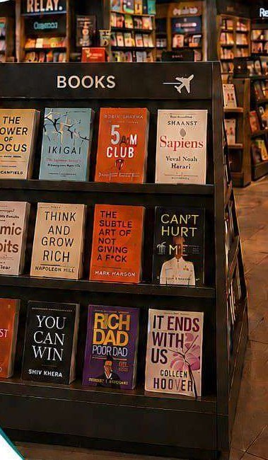 Relay airport store book display