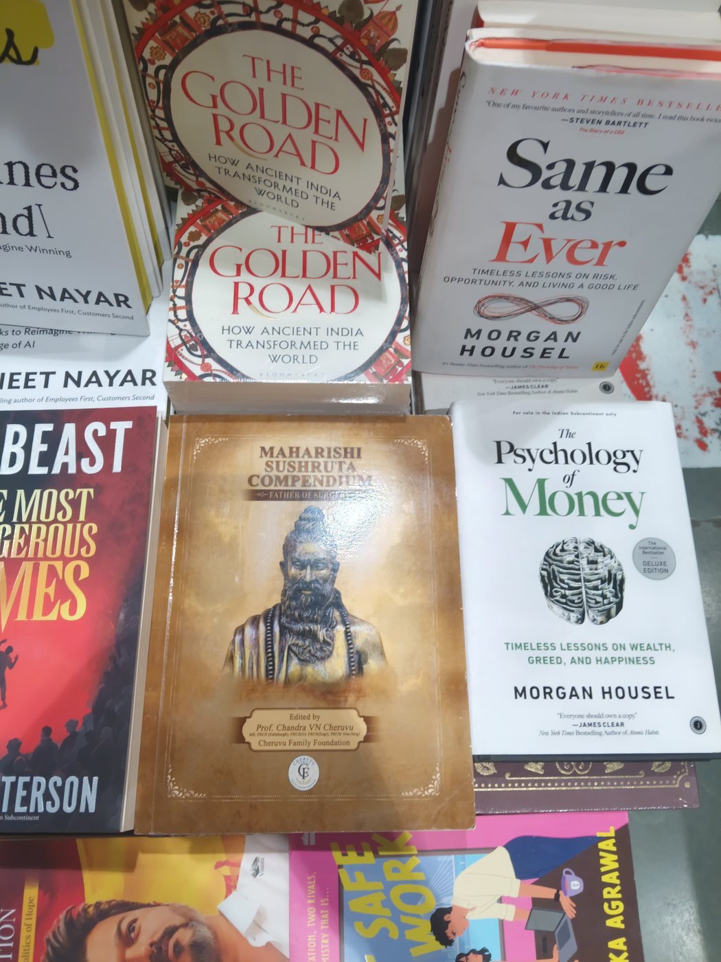 Maharishi Sushruta Compendium on a display table at Bahrisons Booksellers, Delhi